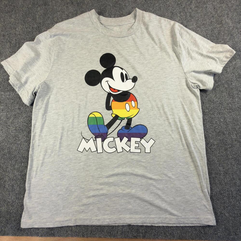 Disney Mickey Mouse Rainbow Pride T-Shirt XXL Gray‎ Crew Neck 1675